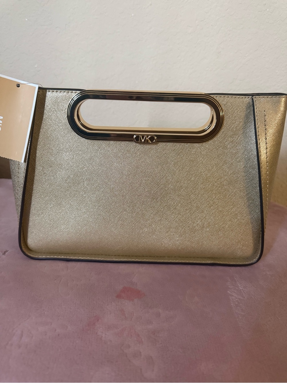 Michael Kors Metallic Gold Cutout Handle Wristlet Clutch